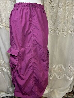Love Tree Pink Nylon Cargo Maxi Skirt Y2K Utility Drawstring Size M